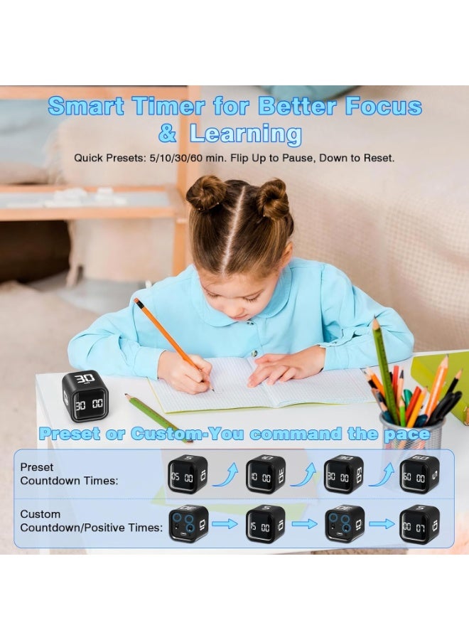 Cube Pomodoro Timer, Desk Productivity Timer 5/10/30/60 Minutes & Custom Countdown, Adjustable & Silent Visual Timer, ADHD Tool Flip Rotating Portable Multi Timers for Study Task Work Kitchen School - Image 5